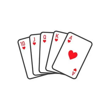 Straight Flush of Hearts from ten to ace - vector playing cards Illustrazione stock