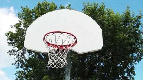 Straight on from front with slide to left movement of outdoor basketball net Stock Footage 246136687
