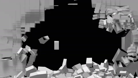 Straight grid cracks destroy grey wall decaying 3D animation  Stock Footage 150181244