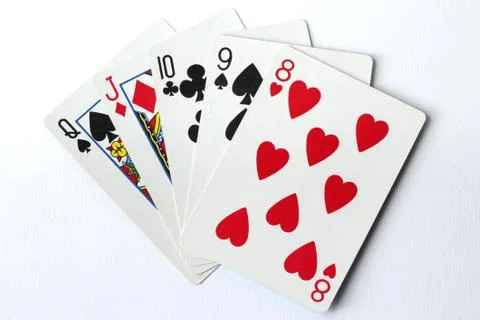 A straight hand of cards - poker Stock Photos