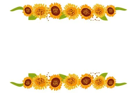 Straight horizontal border made of sunflower, leaf 스톡 일러스트