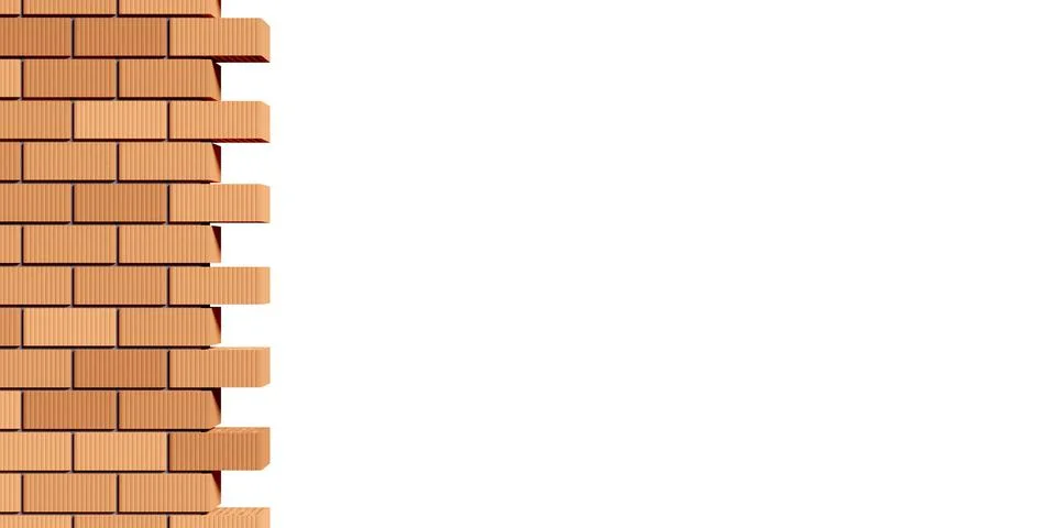 Straight masonry bricks wall border or edge isolated on white background Stock Illustration