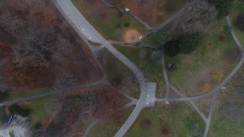 Straight Up Over Park Pathways Autumn Trees At Dusk Aerial View Stock Footage 121187163