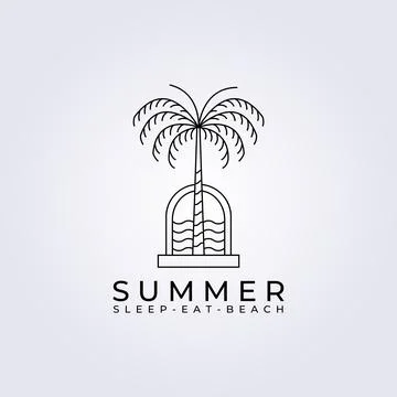 Straight palm tree, coconut tree logo vector illustration badge line art desi Stock Illustration