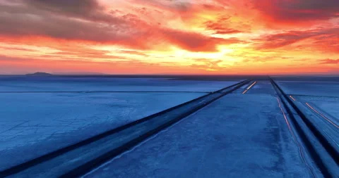 Straight parallel highways crossing the blue landscape. Video stock 318920727
