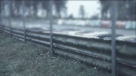 Straight portion on moto track, two racers match Stock-Footage 70324367