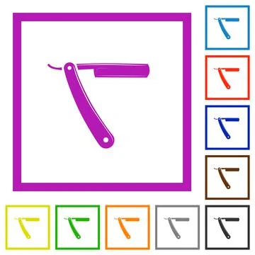 Straight razor flat framed icons Stockillustratie