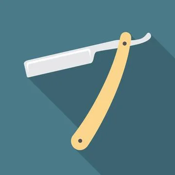 Straight razor icon with long shadow. Flat design style. Stock Illustration