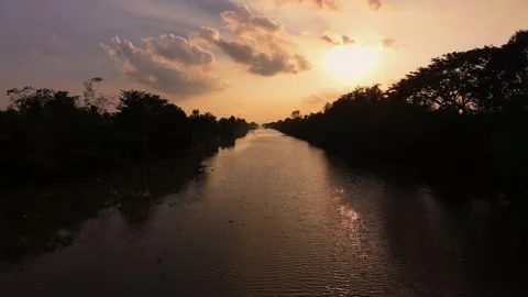 Straight Rippling Canal at Sunset Stock-Footage 343606656