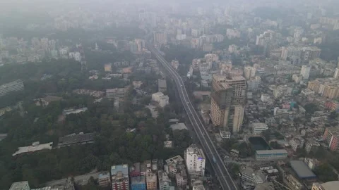 Straight Road, Flyover Between Buildings in City Drone Aerial View 2.7k Stock Footage 152856097