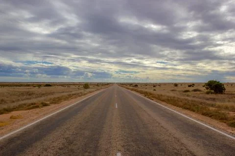 Straight road to infinity, the nullarbor dessert of Australia, South Australi 스톡 사진