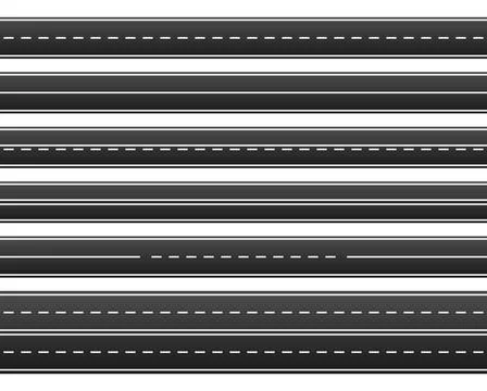 Straight road segments with various asphalt markings Ilustração Stock
