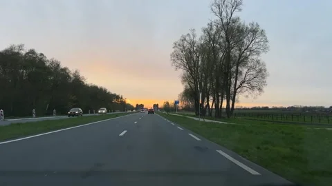 Straight road with trees and sky in calm evening or early morning, clear sky 스톡 동영상 342756063