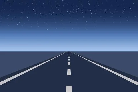 Straight Road Under Starry Night Sky Stock Illustration