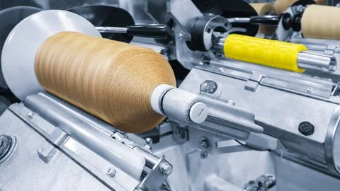 Straight strands texture background, sewing equipment, loom equipment at a ga Stock-Fotos
