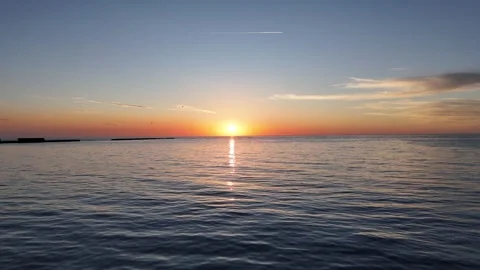 Straight Sunset Flight Over North Sea Horizon Stock-Footage 336710963