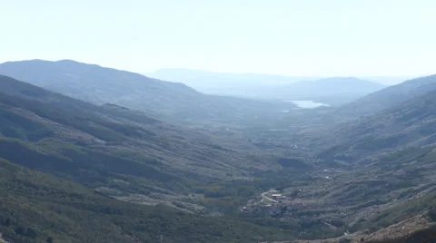Straight valley from vantage point at mountain pass Stock Footage 49652788
