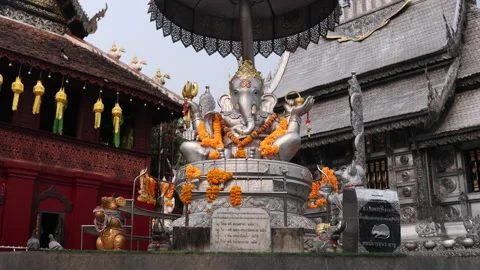 Straight on View Ganesh Elephant Statue Wat Sri Suphan Silver Temple, Chiang Mai Stock Footage 237716112