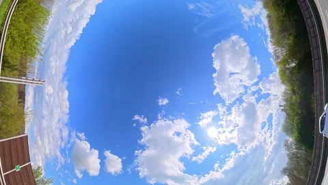 Straight UP View to Sky and Clouds During Long British Road Travel Stock Footage 333707304