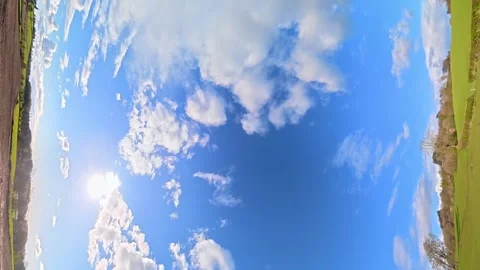 Straight UP View to Sky and Clouds During Long British Road Travel Stock Footage 333707430