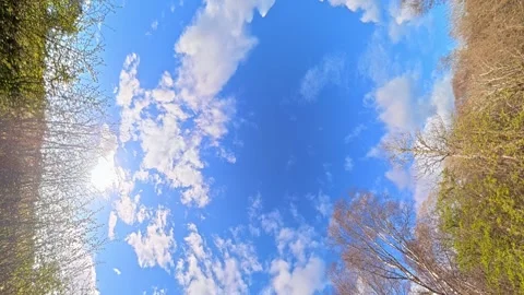 Straight UP View to Sky and Clouds During Long UK Road Travel Stock Footage 333714409