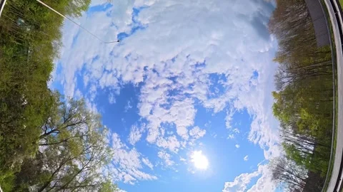 Straight UP View to Sky and Clouds During Long UK Road Travel Stock Footage 333744881