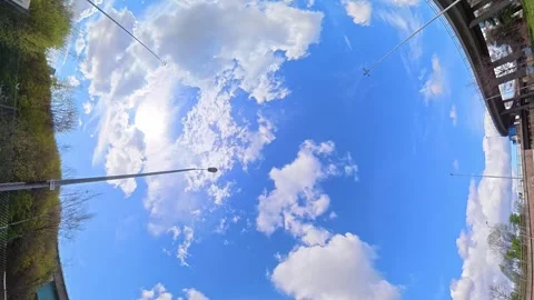 Straight UP View to Sky and Clouds During Long UK Road Travel Stock Footage 334063626