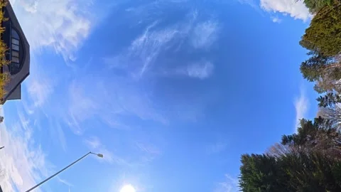 Straight UP View to Sky and Clouds During Long UK Road Travel Stock Footage 334064047