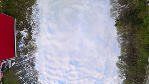 Straight UP View to Sky and Clouds During Long UK Road Travel Stock Footage 334065517