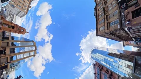 Straight UP View to Sky and Clouds During Long UK Road Travel Stock Footage 334066673