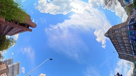 Straight UP View to Sky and Clouds During Long UK Road Travel Stock Footage 334086485