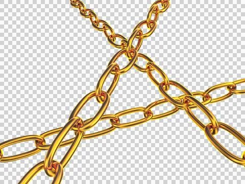 Strained chains from golden metal. Security and power concept. Isolated Illustrazione stock