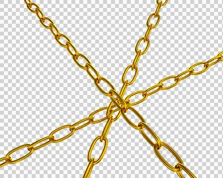 Strained chains from golden metal. Security and power concepts. Isolated on.. Illustrazione stock
