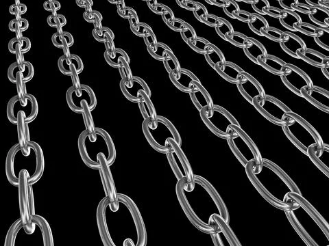 Strained chains from metal. Security power concept. Isolated on black backg.. Stock Illustration