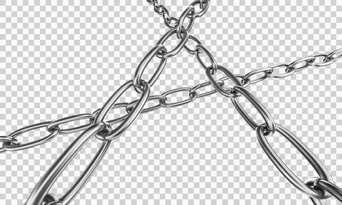 Strained chains from silver metal. Security and power concepts. Isolated on.. Stock Illustration