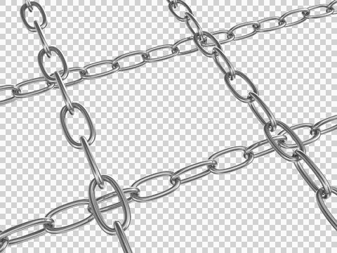 Strained chains from silver metal. Security power concepts. Isolated on tra.. Stock Illustration