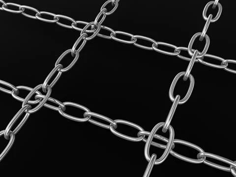 Strained chains from silver metal. Security power concepts. On black Stock Illustration