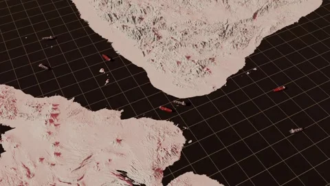 Strait of Bab el Mandeb tanker traffic back and forth- 3D animation loop Vídeos de archivo 334802633