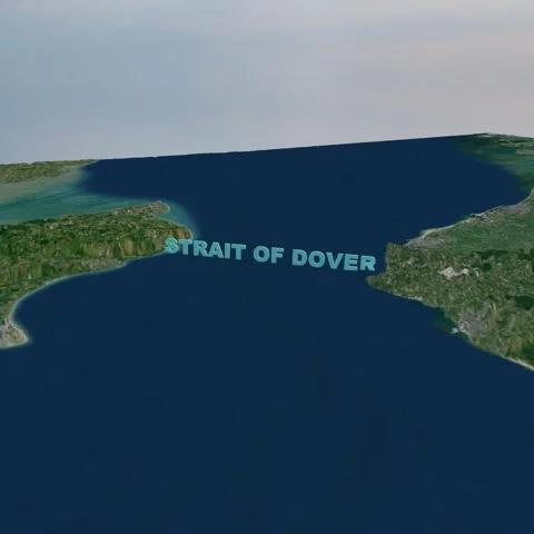Strait of Dover 4K 3D Terrain Map with Realistic Satellite Topography Square Stock Footage 336978043