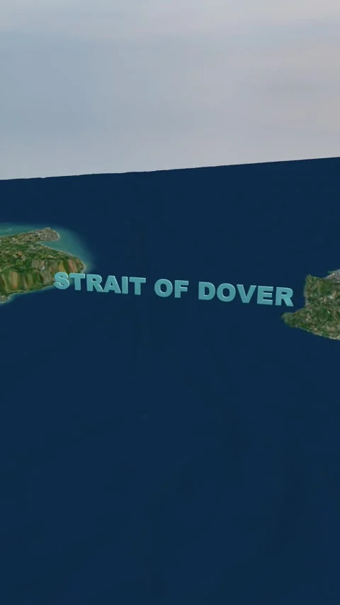 Strait of Dover 4K 3D Terrain Map with Realistic Satellite Topography Vertical Stock Footage 336978044