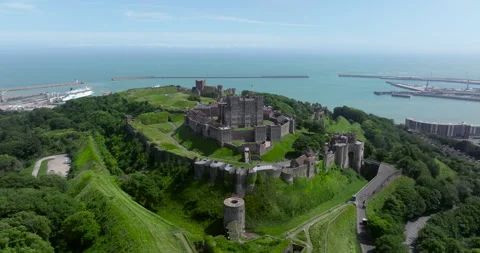 Strait Of Dover From The Medieval Castle On The Grassy Hill In Dover, Kent Stock Footage 314642894