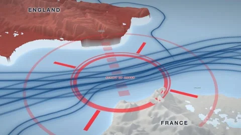 Strait of Dover naval blockade map on a pale 3D terrain relief 스톡 동영상 344266434