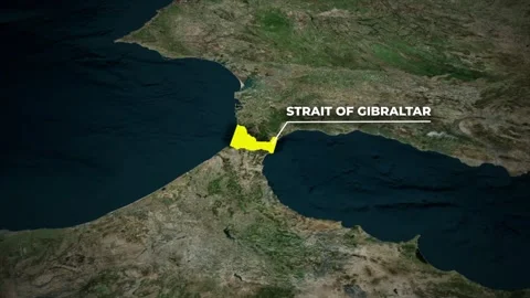 Strait of Gibraltar 4K Satellite Map Zoom Animation on World Map Vídeos de archivo 335033987