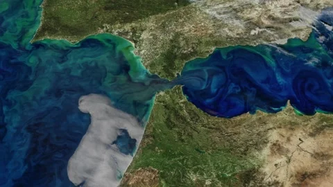 Strait of Gibraltar Satellite Aerial View Stock Footage 147544594