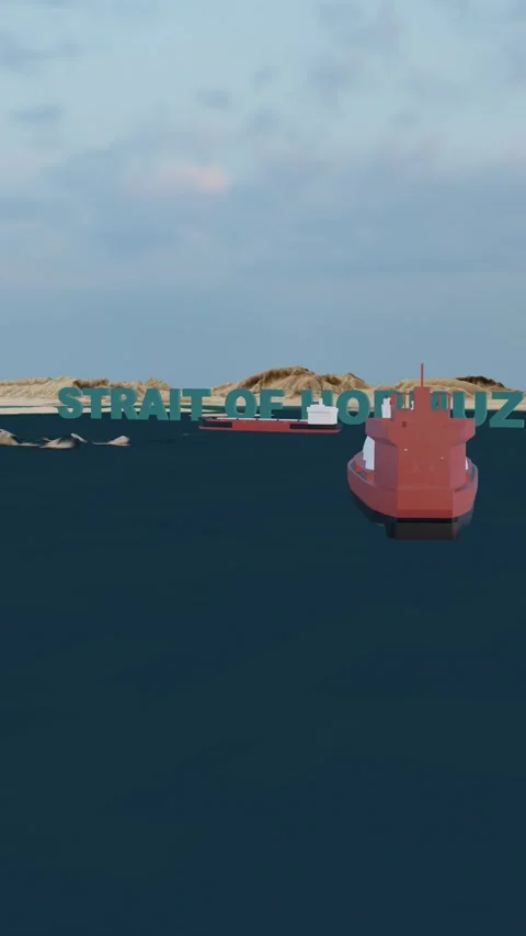 Strait of Hormuz Cinematic 3D 4K Map with Cargo Ships 9.16 Vertical Stock Footage 332219665