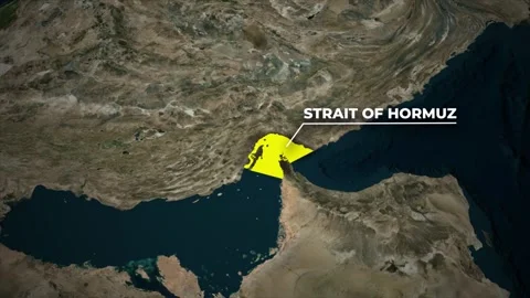 Strait of Hormuz Geographic Map Animation with Persian Gulf Zoom Stock Footage 328935367