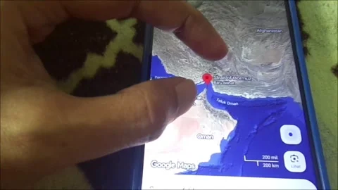 Strait of Hormuz Map on Smartphone Global Shipping Crisis 2026 Stock Footage 330981427