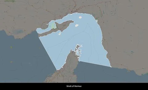 Strait of Hormuz, Middle East on a map highlighted on a darkened map Stock Illustration
