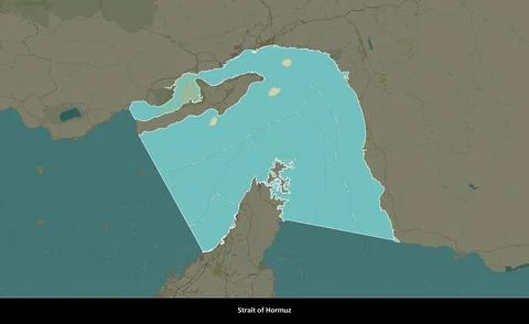 Strait of Hormuz, Middle East on a map highlighted on a darkened map Stock Illustration