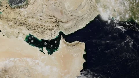 Strait of Hormuz Realistic Earth Globe Spin to Iranian Coast 4K Stock Footage 332861298